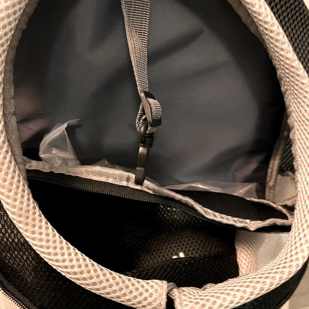 Portable new doggie backpack. Medium dog size. Oxford style. Pockets.Harness