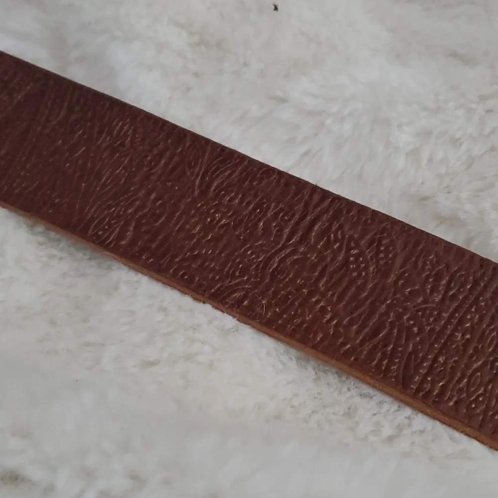 Fossil Jeweled Buckle Leather Embossed Leather Belt