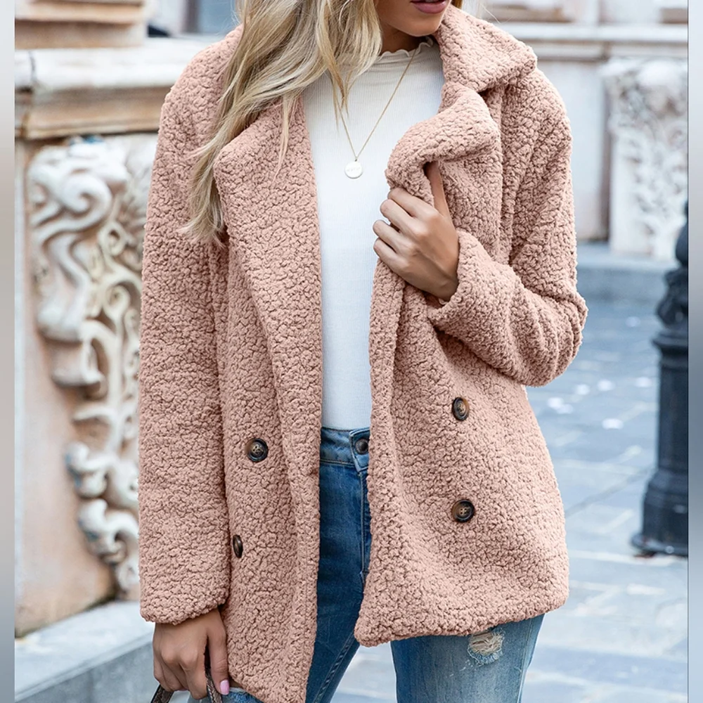 Sherpa Fusion Double-Breasted Coat - Pink
