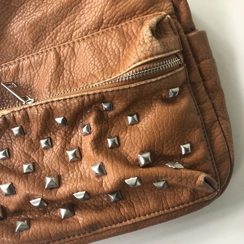 Beautiful Soft girl Vegan Studded Leather Backpack in Tan 9 by 10 inches
