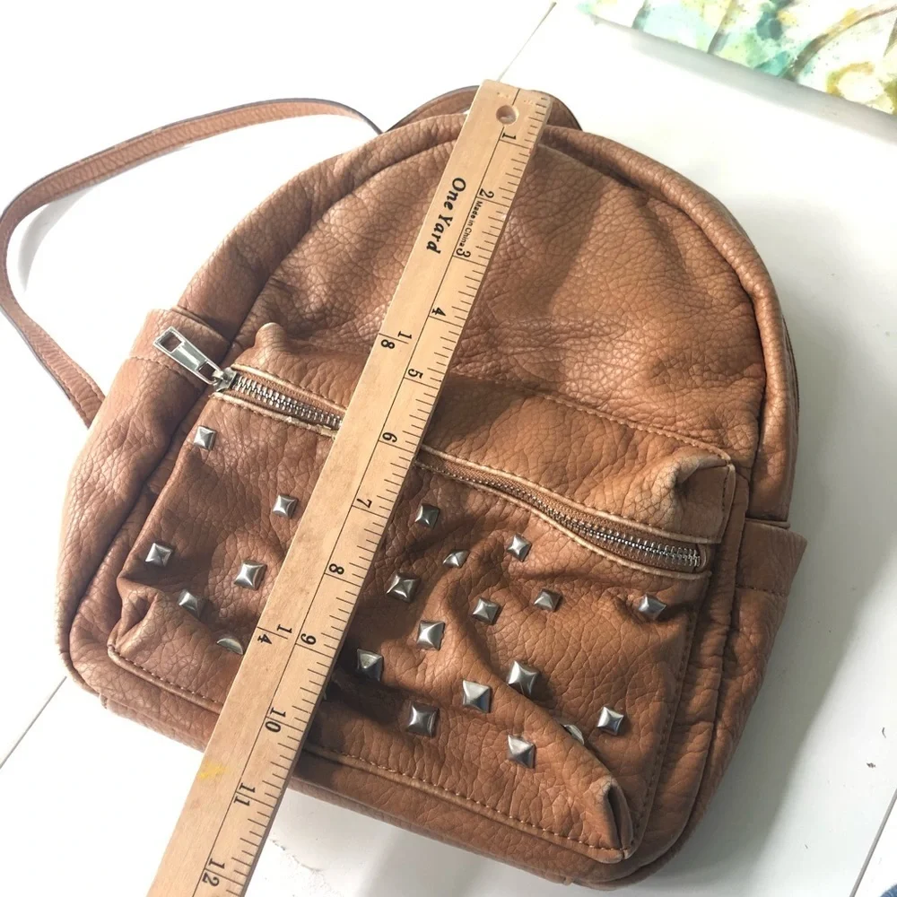 Beautiful Soft girl Vegan Studded Leather Backpack in Tan 9 by 10 inches