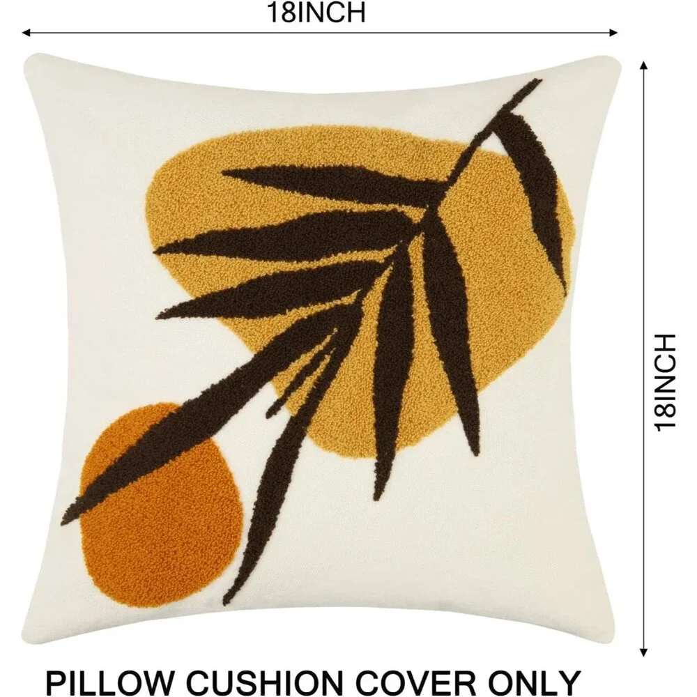 Abstract Throw Pillow Covers Orange Mid Century Geometric Leaf Decorative Cases