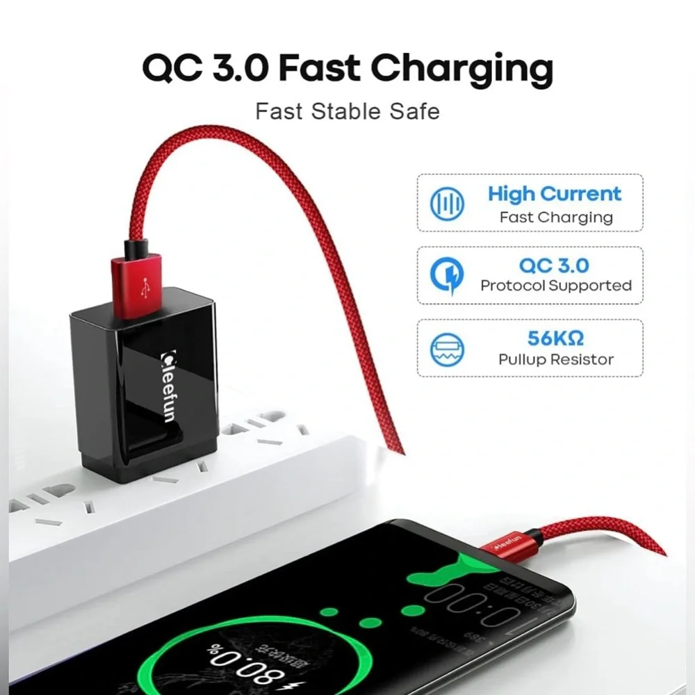 BOGO 6.6ft High-Speed USB-C Fast Charging Cable Android Red/Gold cords NWT