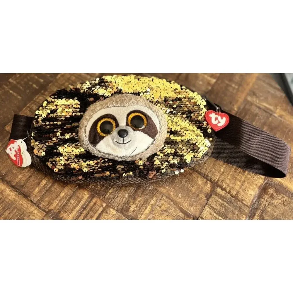 TY Fashion Beanie Baby Sloth Sequin Fanny Pack Belt Bag New With Original Tags