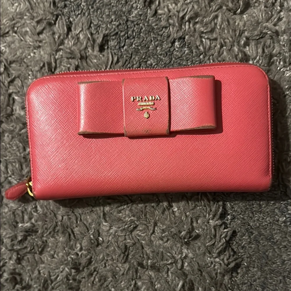 Prada Pink Women's Wallet with Bow in front EUC WITH MINOR RUBBING