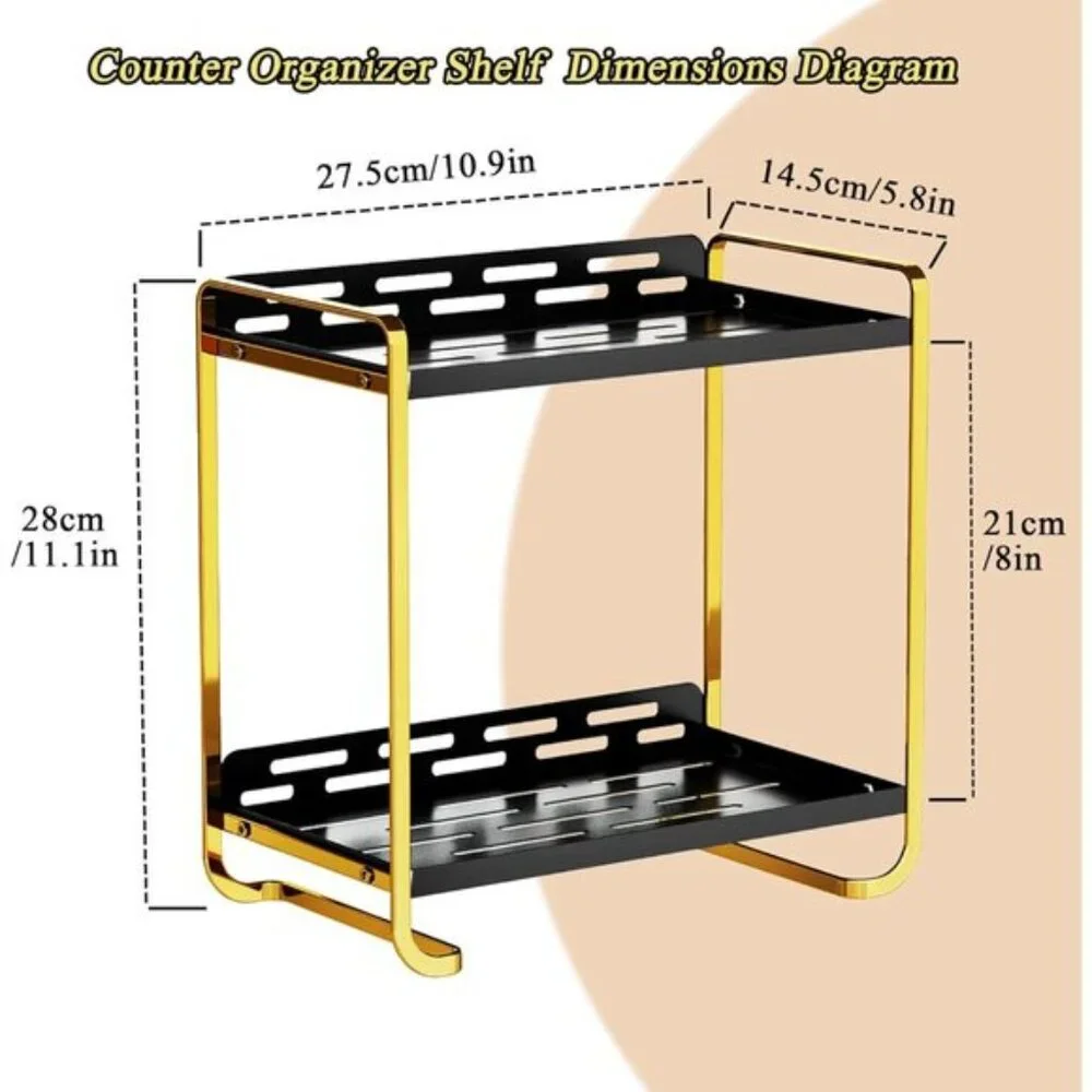 New 2-Tier Black & Gold Skincare Organizer Tray for Vanity & Room Decoration
