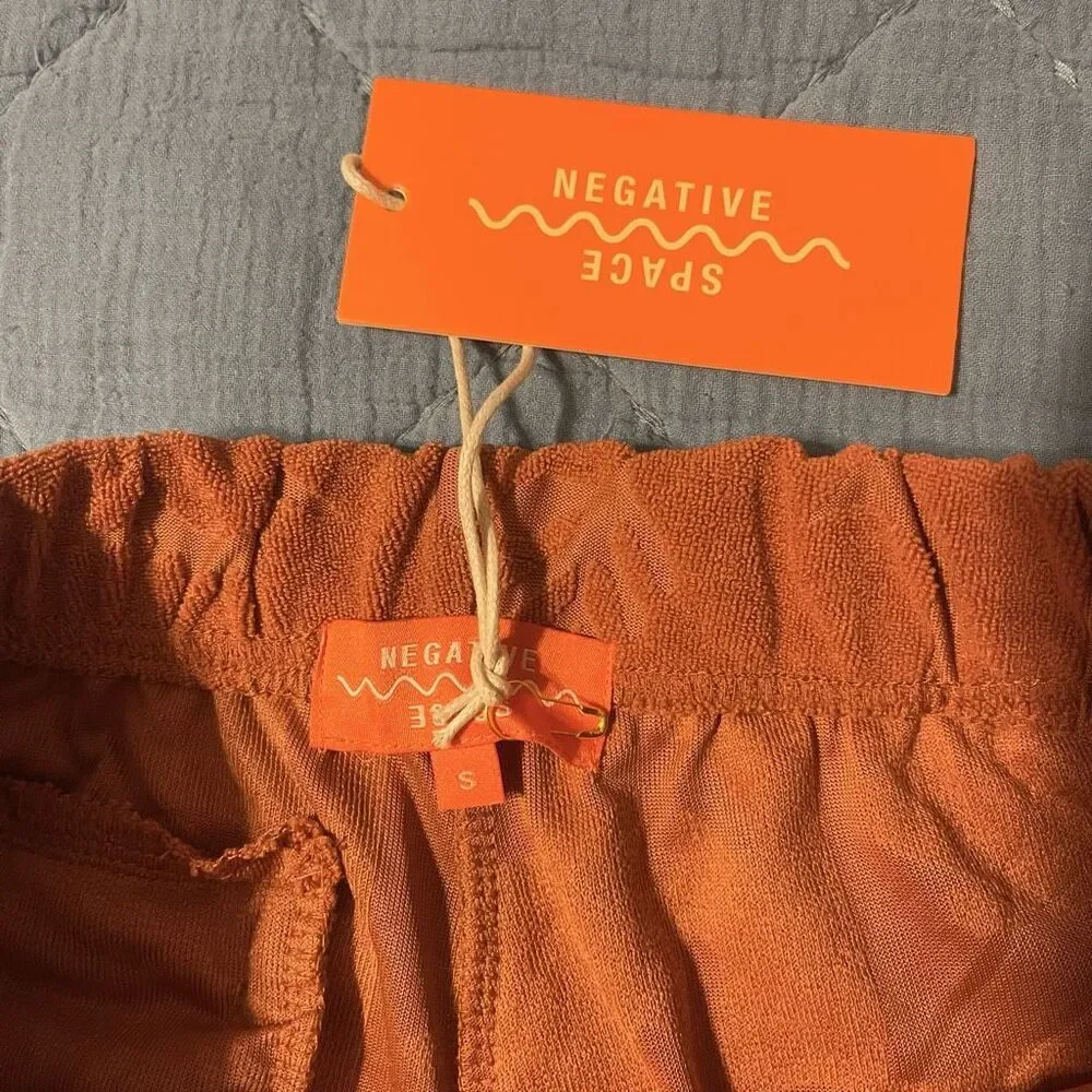 NEW Negative Space Shorts Mens Size S Rust Orange Textured Terry Cloth Beach Swi