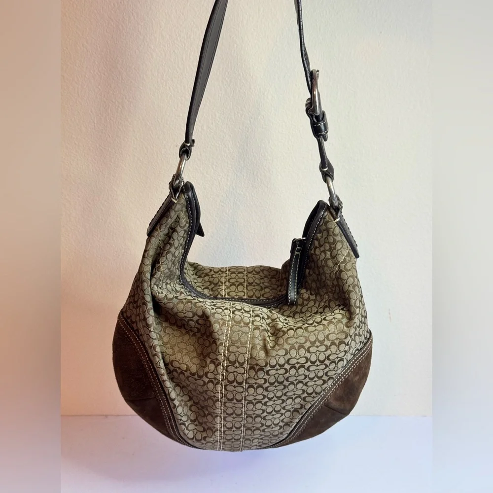 Coach Y2K Micro C Signature Monogram Brown Hobo Shoulder Bag