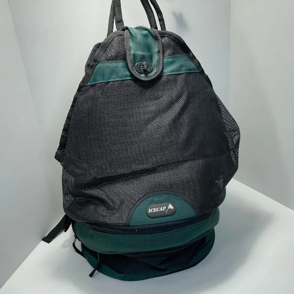 Icecap Backpack Black Green Mesh Insulated 3 Compartment Hiking Camping Travel