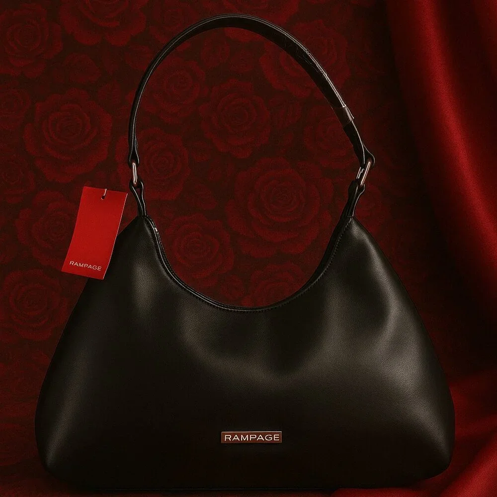 Rampage Black Structured Hobo Classic 90s Style Shoulder Bag NWT