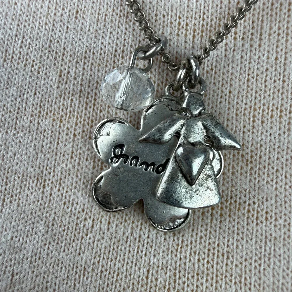 Silver Tone Grandma Charm Pendant Necklace w/ Angel, Bead Dangles SM Hallmark