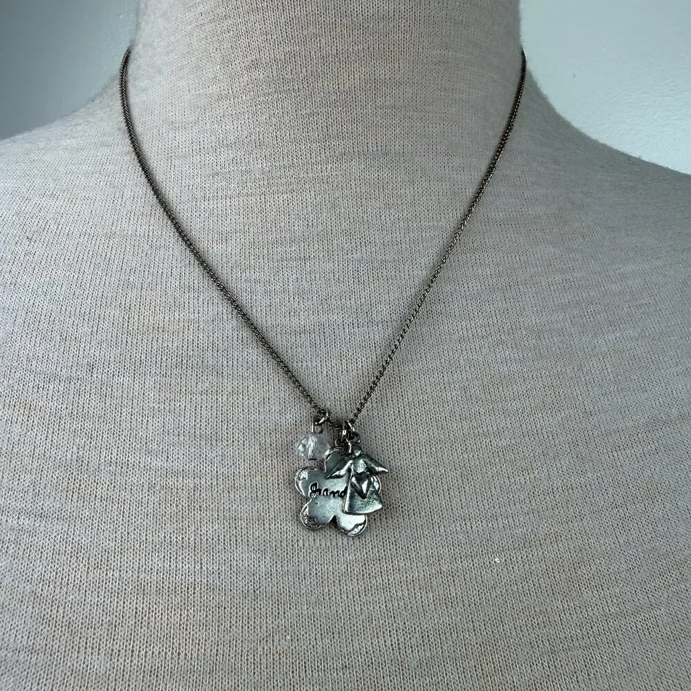 Silver Tone Grandma Charm Pendant Necklace w/ Angel, Bead Dangles SM Hallmark
