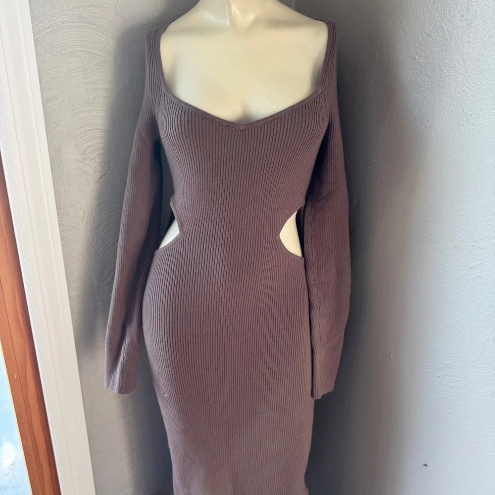 Abercrombie & Fitch maxi dress long sleeve brown cut outs sexy size S NWT