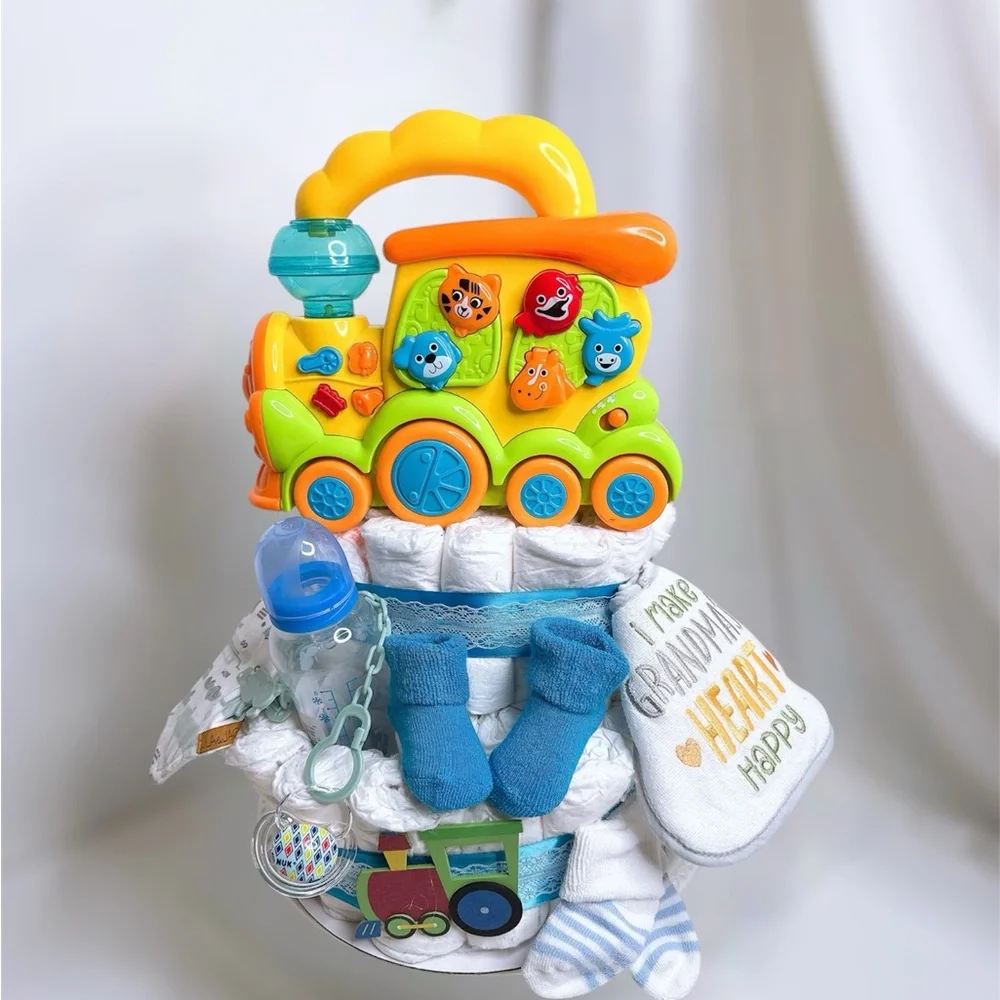 Sound Animals train Diaper Cake, Baby shower gift