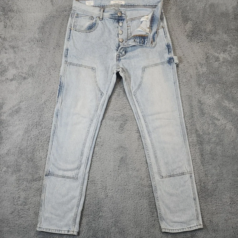 PacSun Double Knee Jeans Mens 31x32 Blue Light Wash Vintage Loose Carpenter