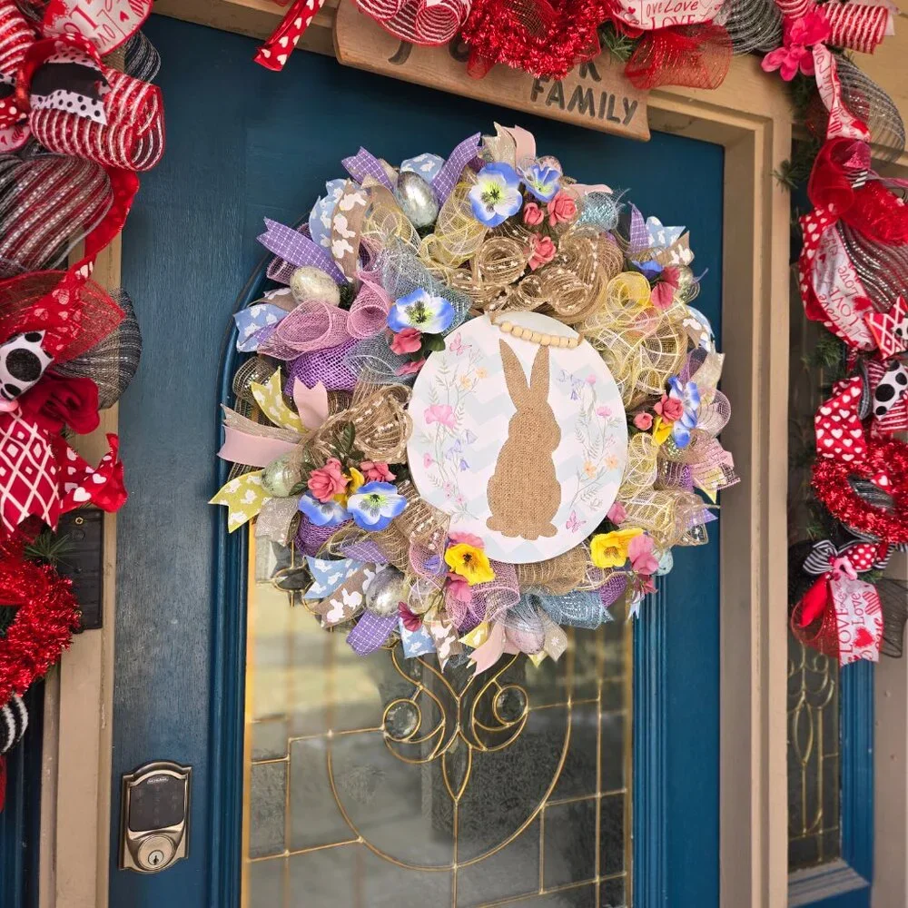 Bunny Silhouette in a Spring Garden Easter Wreath