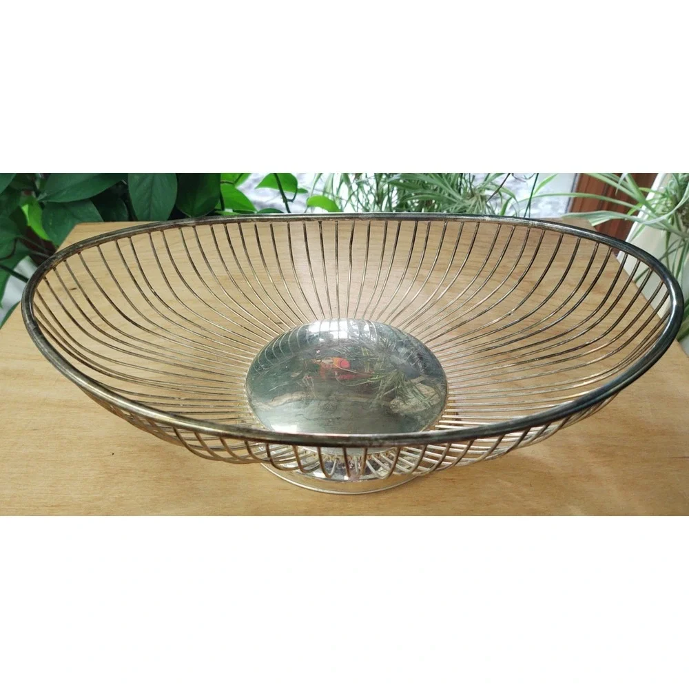 Vintage Silver Plate Oval Wire Bread Fruit Food Basket 12