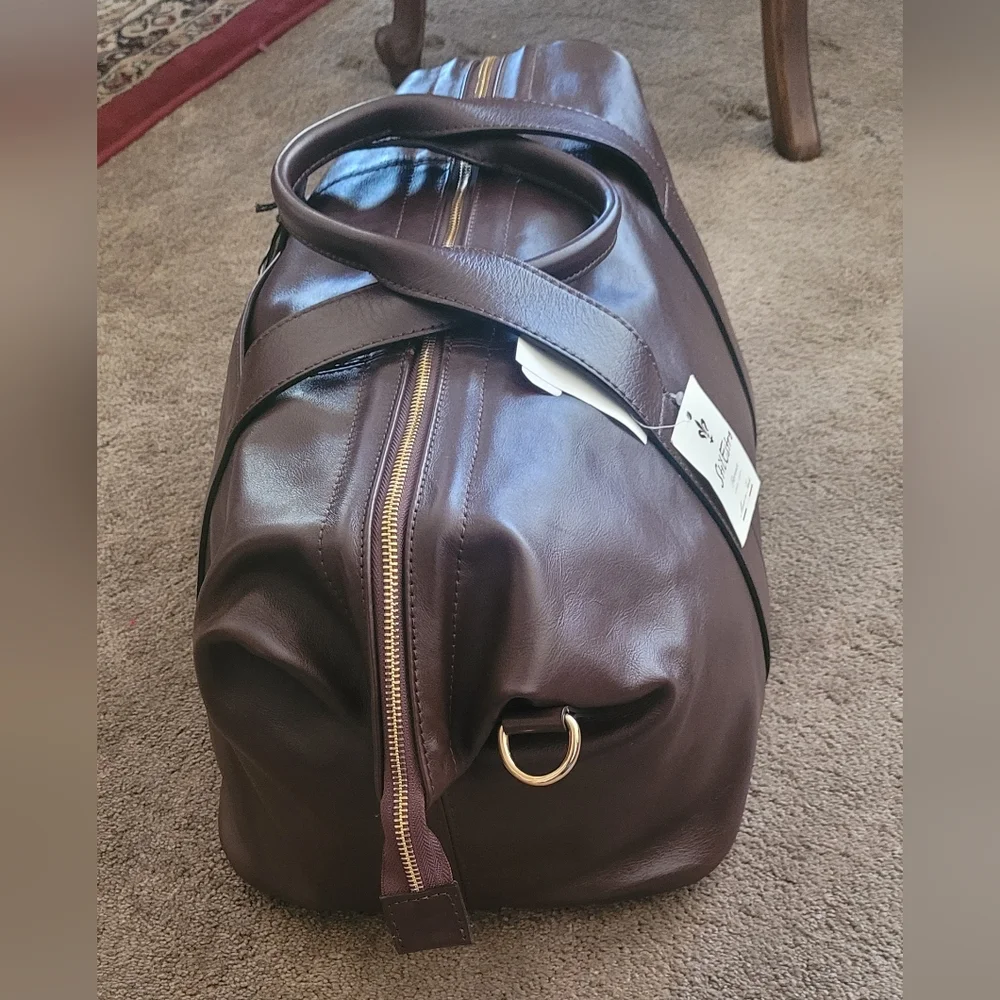 Massi Stil Dark Brown Leather Duffel Bag, Classic Travel Weekender Italian Made.