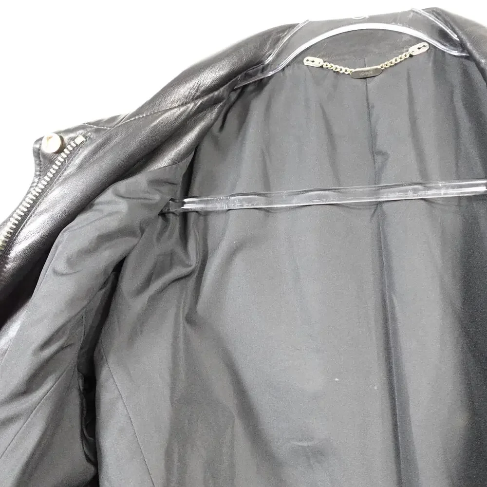 Longhi Black Leather Collared Cargo Utility Moto Biker Jacket Men's 46 Small