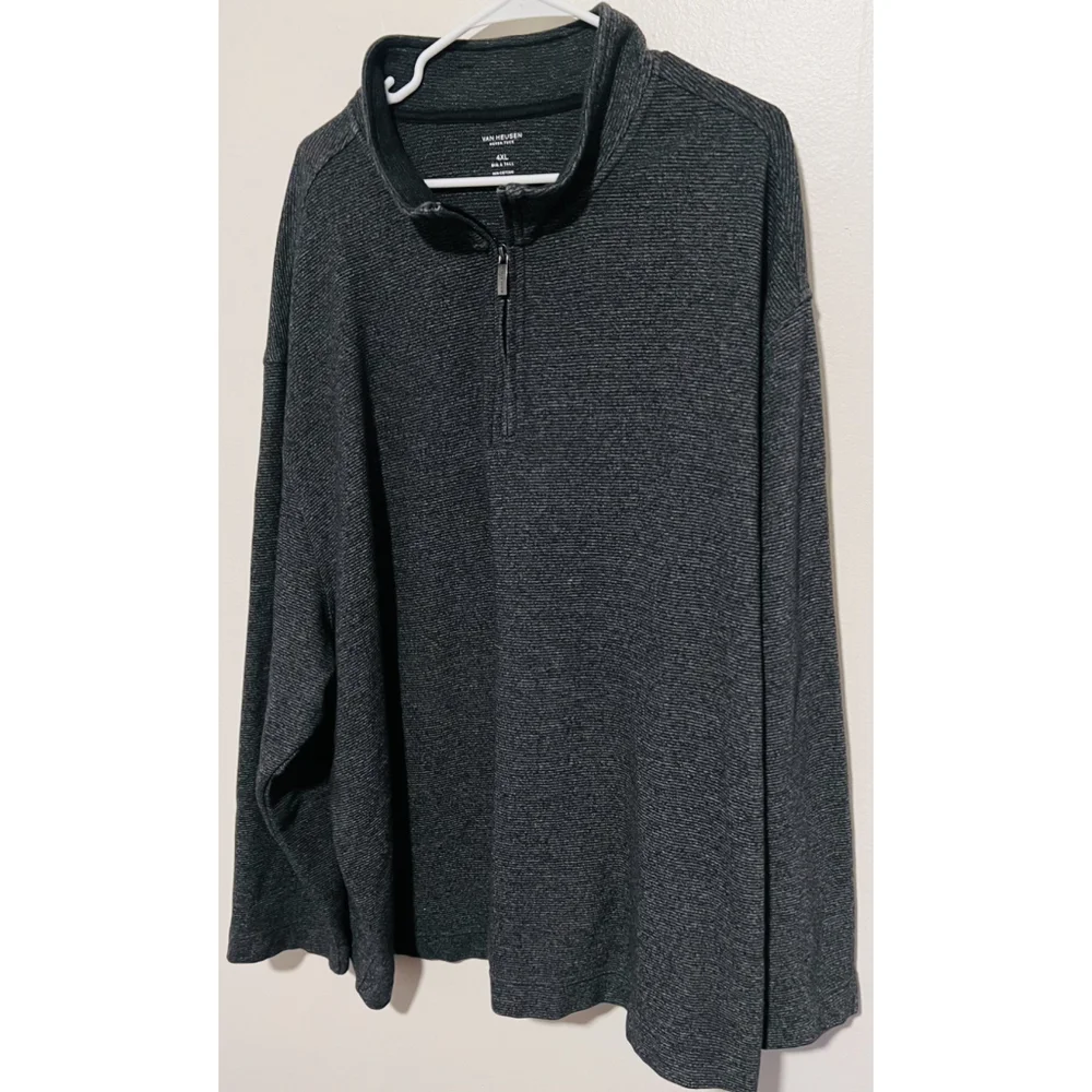 Van Heusen Pullover Shirt Men’s 4XL Gray Big & Tall 1/4 Zip Never Tuck Sweater