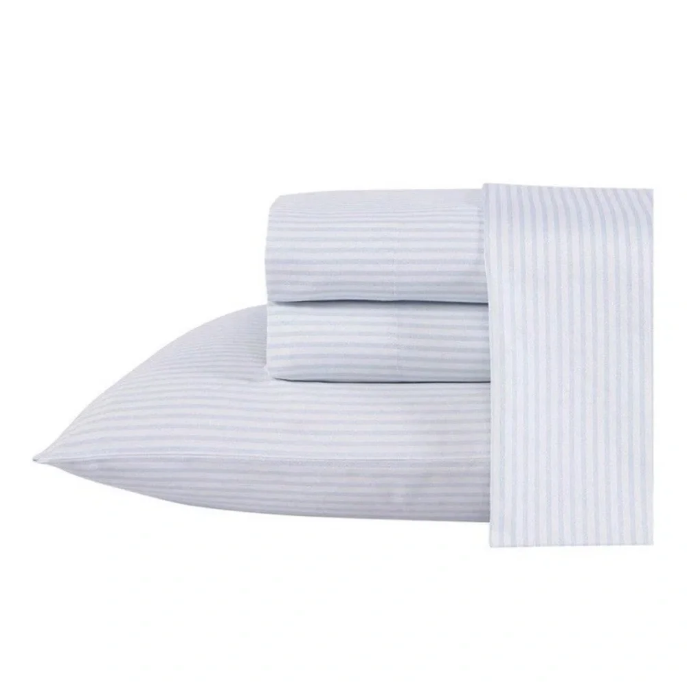 Laura Ashley Ramona Queen Sheet Set NWT Blue White Stripe 300TC Cotton 4-Piece