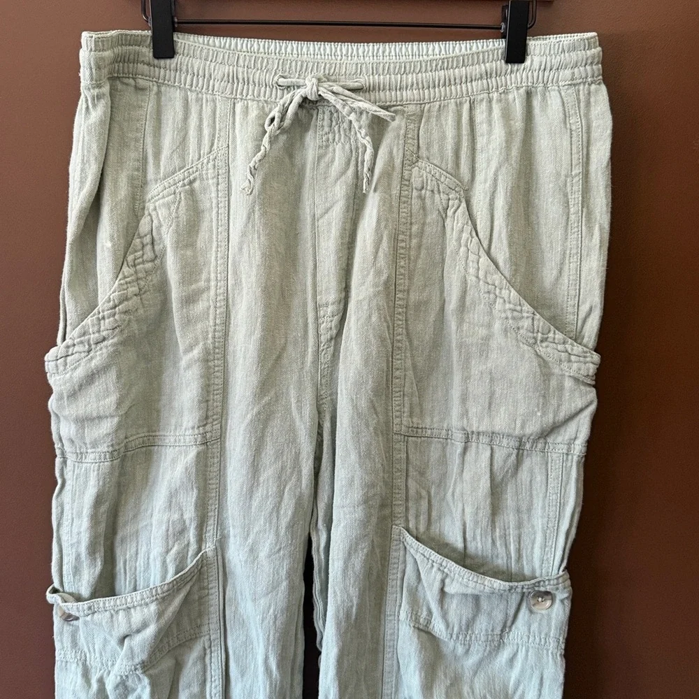 Free People Pale Green Linen & Cotton Pants