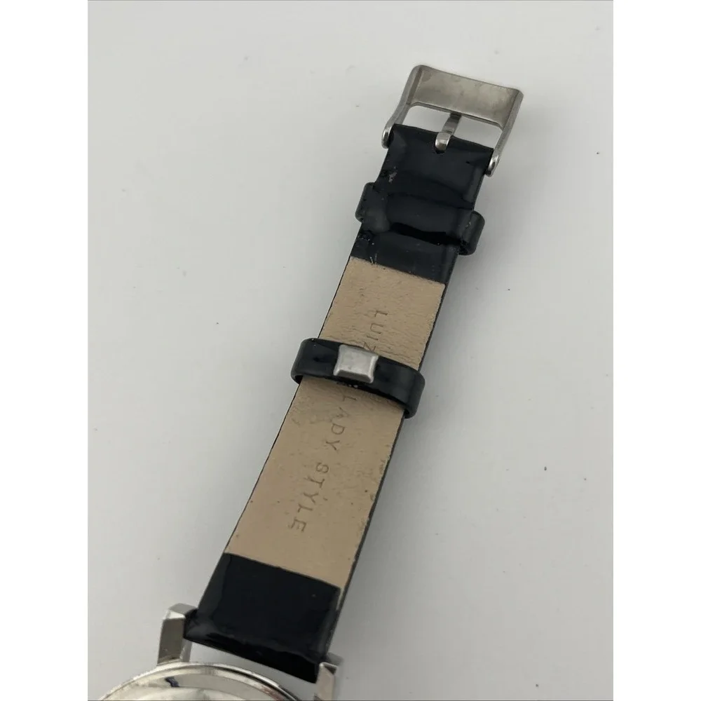 Luiz's Lady Style Watch 38mm Faceted Crystal Black Leather Band- New Battery‎