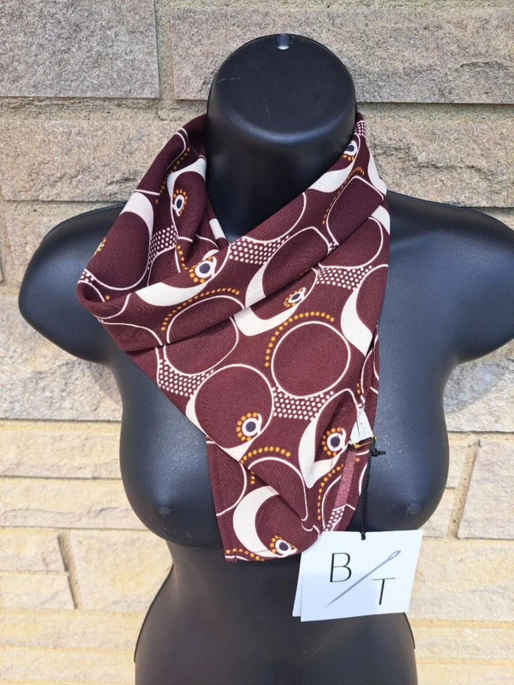 New Bytavi Brown & Cream Circle Geometric Print Scarf Fair Trade