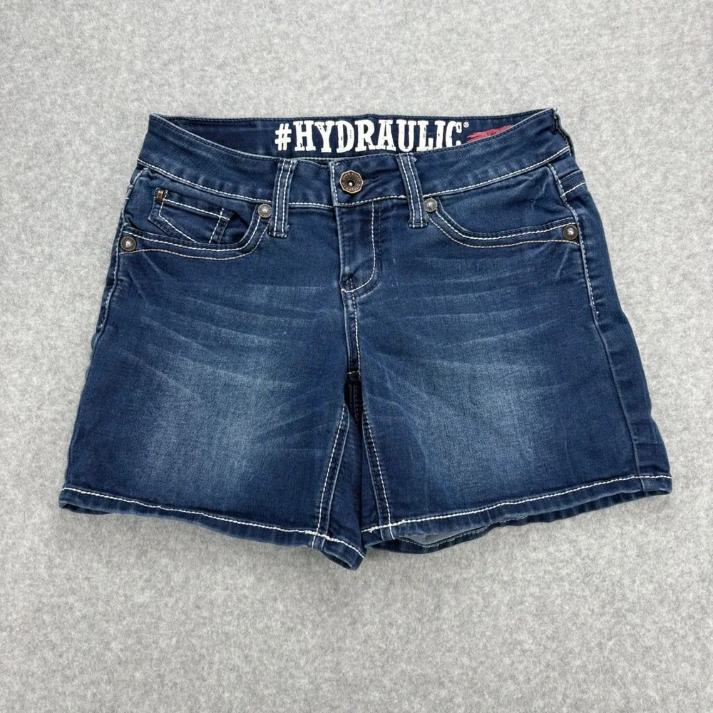 Hydraulic Denim Shorts Womens 4 Blue Lola Curvy Contrast Stitch Y2K Low Rise