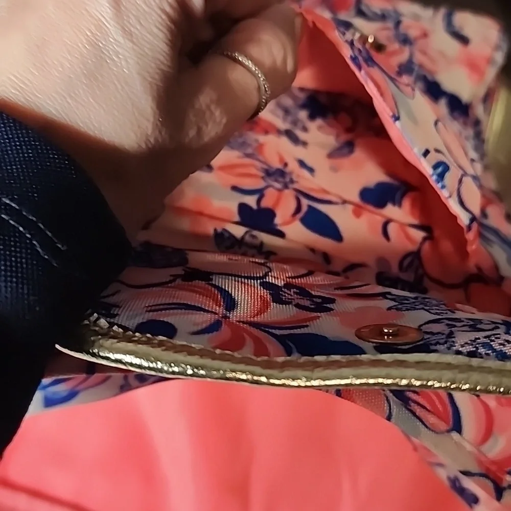 Lilly Pulitzer Pink and Blue Floral Bag with Gold Straps- NWOT
