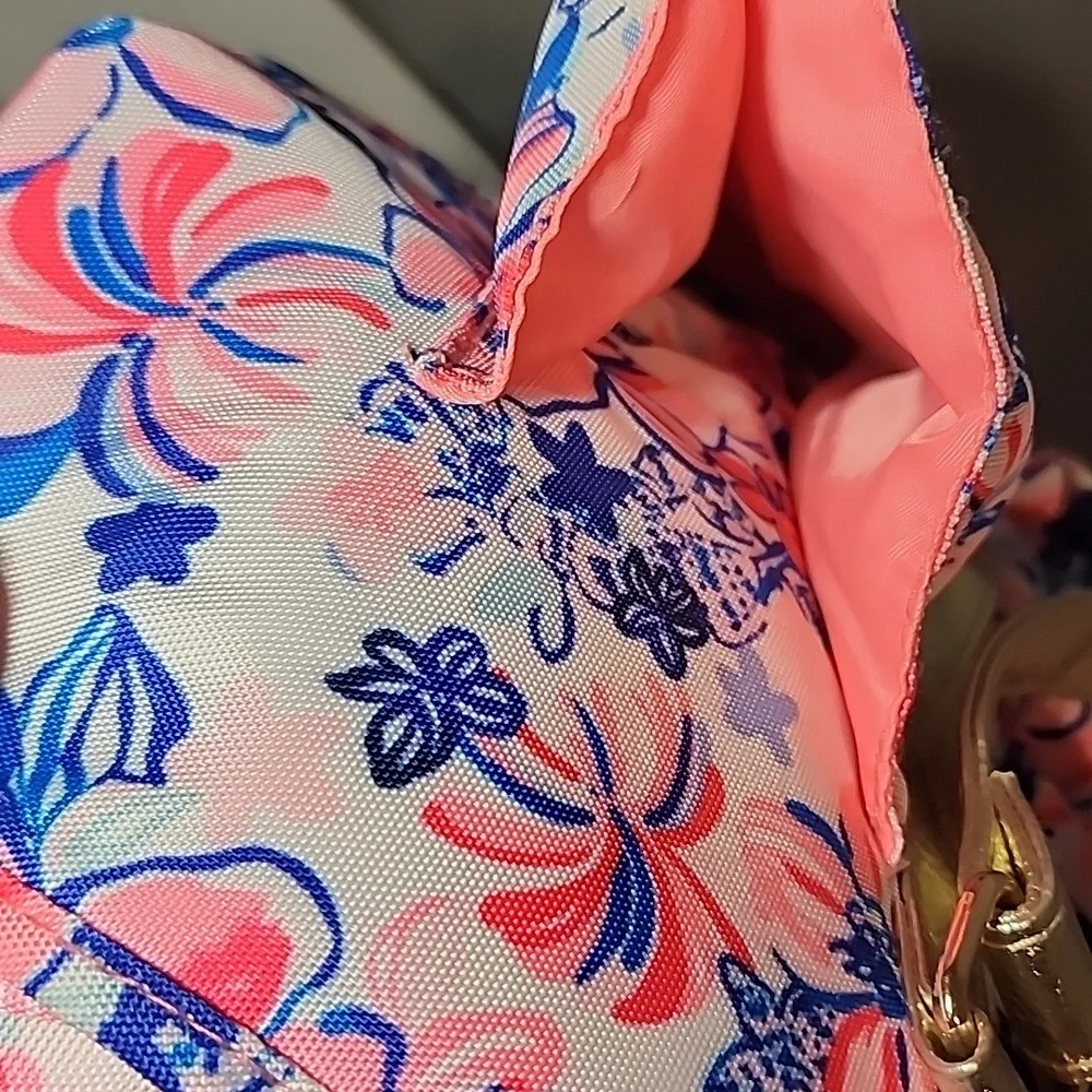 Lilly Pulitzer Pink and Blue Floral Bag with Gold Straps- NWOT