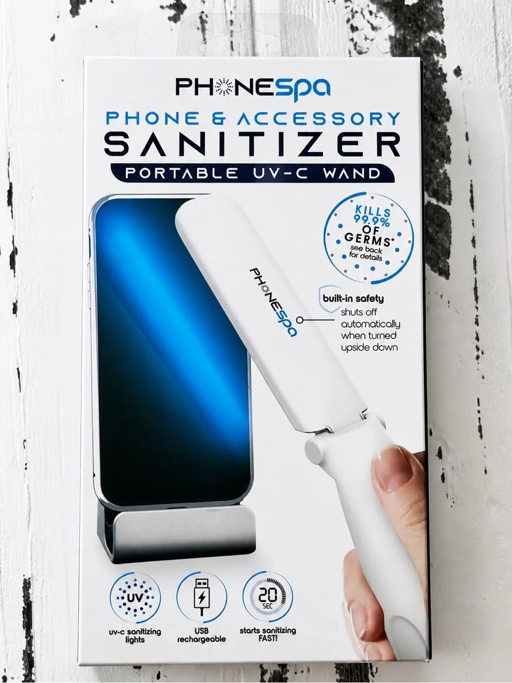 PhoneSpa White Portable UV-C Phone & Accessory Sanitizer Wand