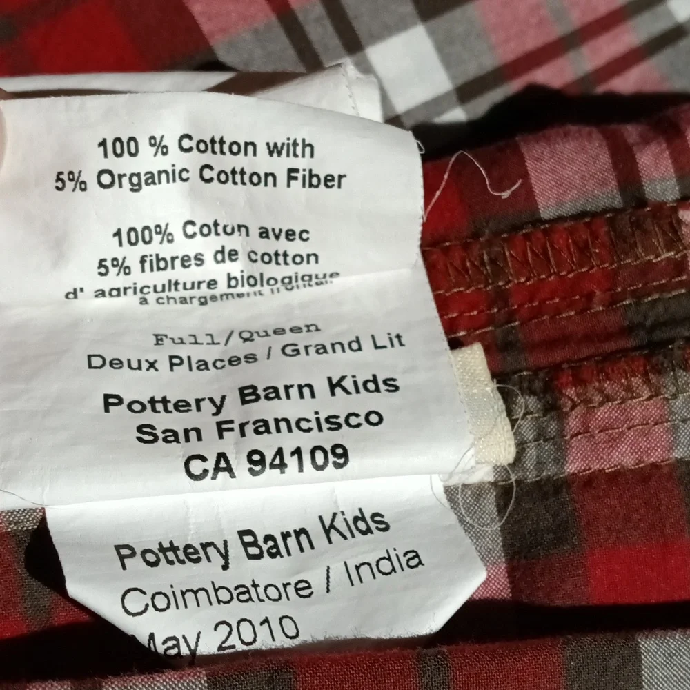 Pottery Barn Kids Red Plaid Cotton Percale Duvet Cover