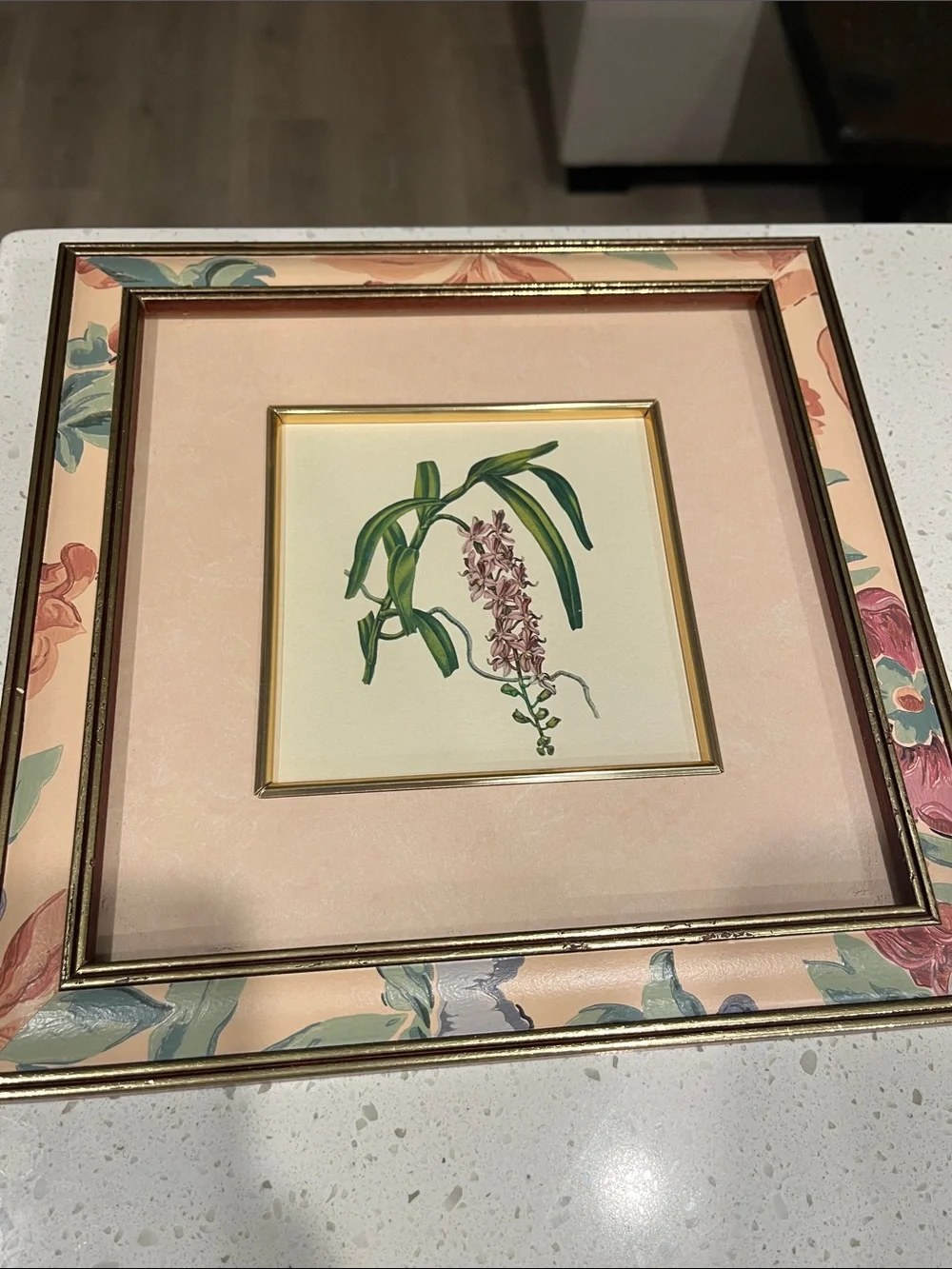 Floral Square Picture Frame Set in Blush Pink and Gold (Set of 4)