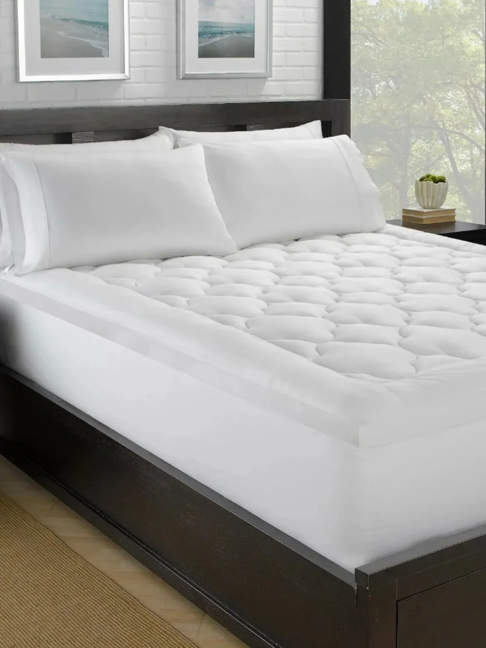 Ella Jayne Lofty 100% Cotton Plush Fiber Filled Mattress Pad, Full, White