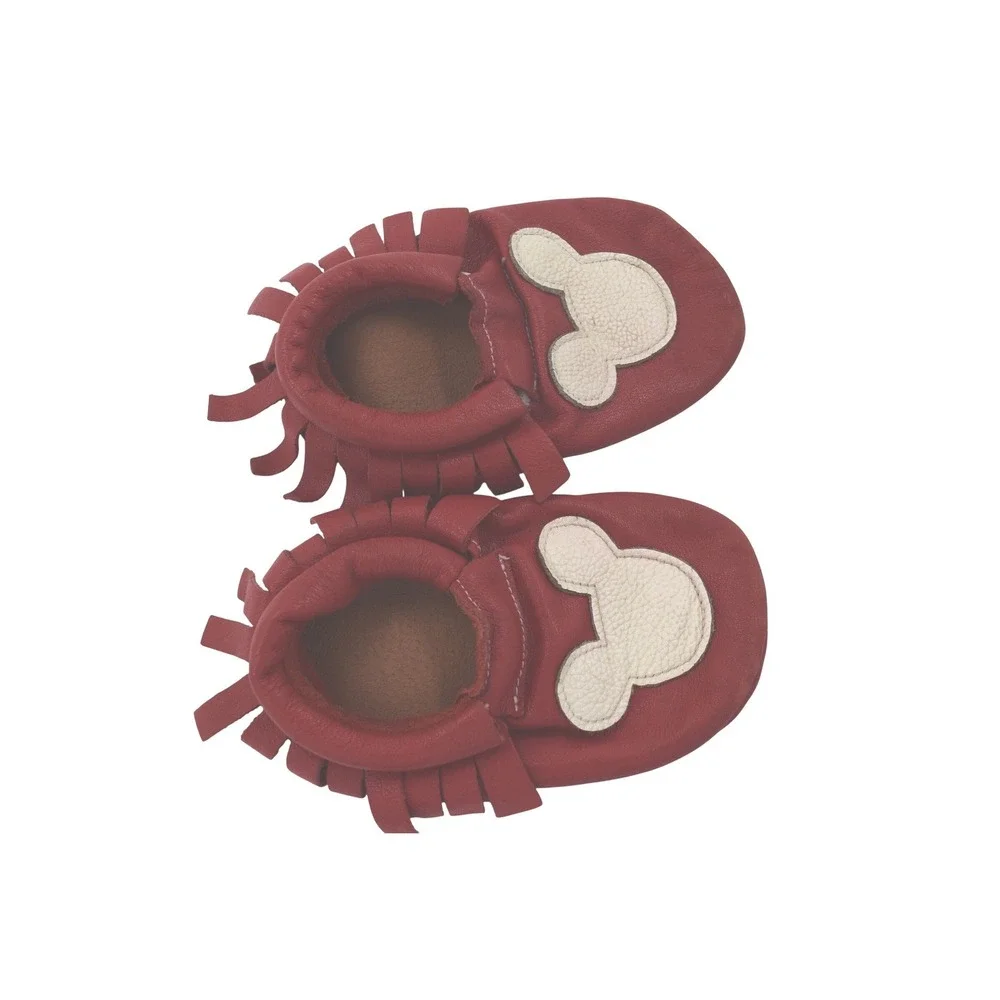 Red Leather Mickey Mouse Baby Moccasins Soft Sole Fringe Shoes‎