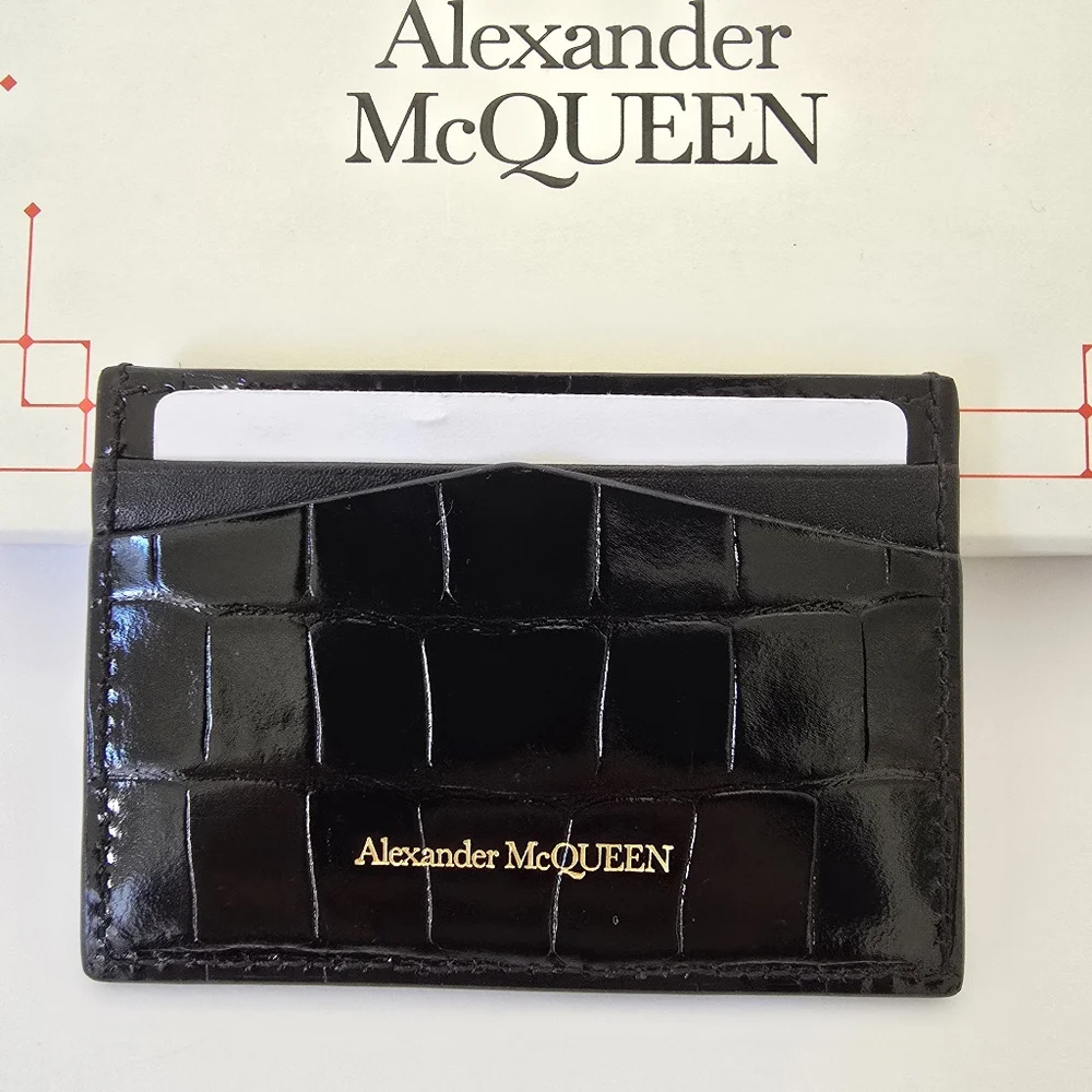 Alexander McQueen Skull Croc Embossed Leather Card Holder Black