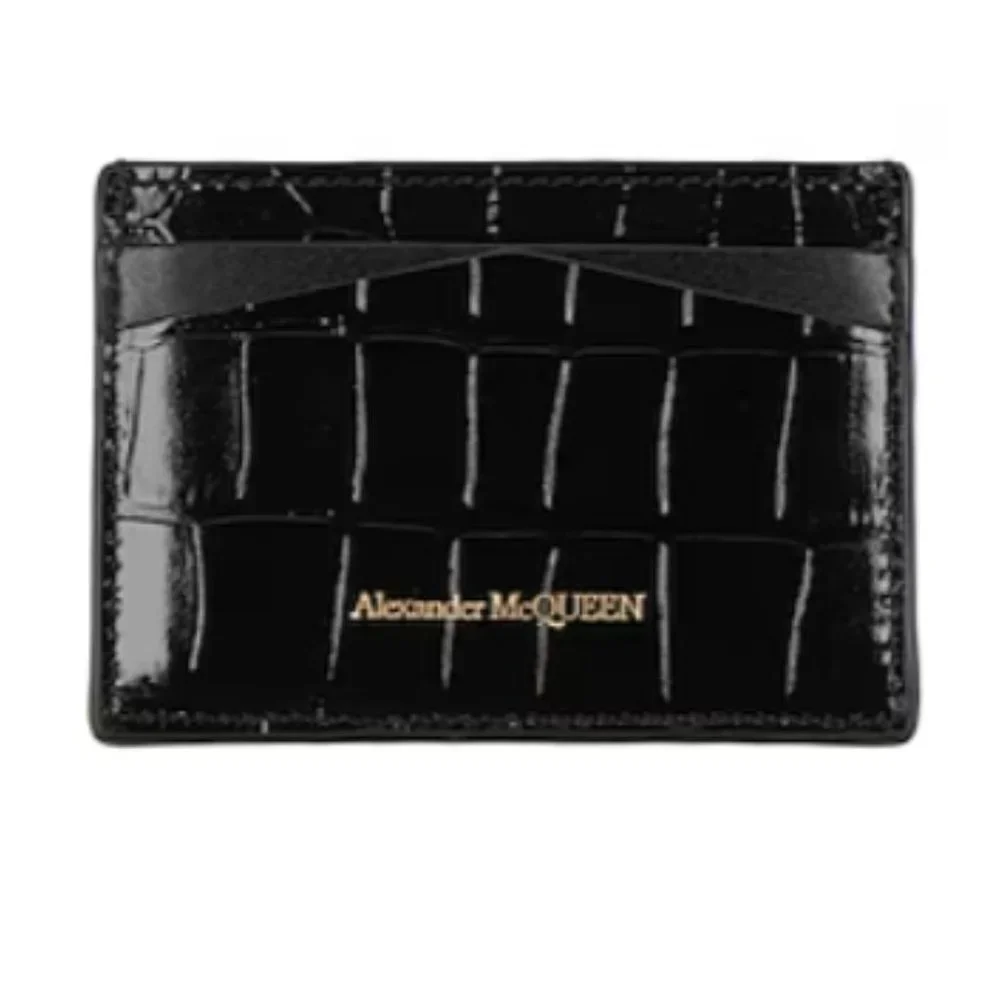 Alexander McQueen Skull Croc Embossed Leather Card Holder Black