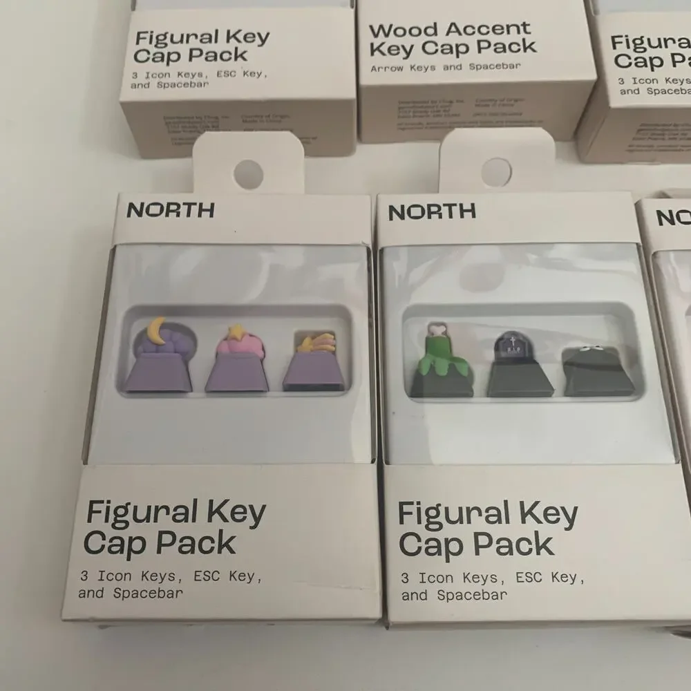 North Lot Of 6 Mechanical Keyboard Assoreted Caps Sets Figural key + wood Accent