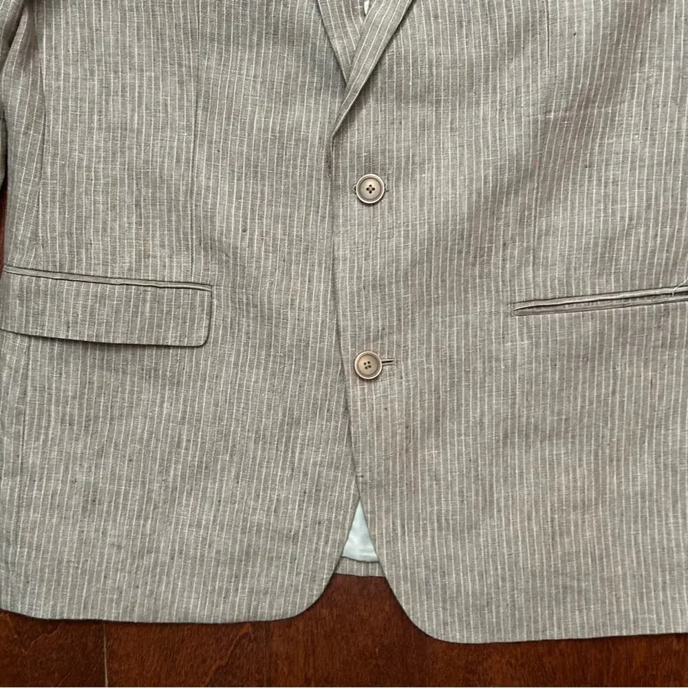 Bar III 100% Linen Light Brown Pinstripe Blazer, Size 42L