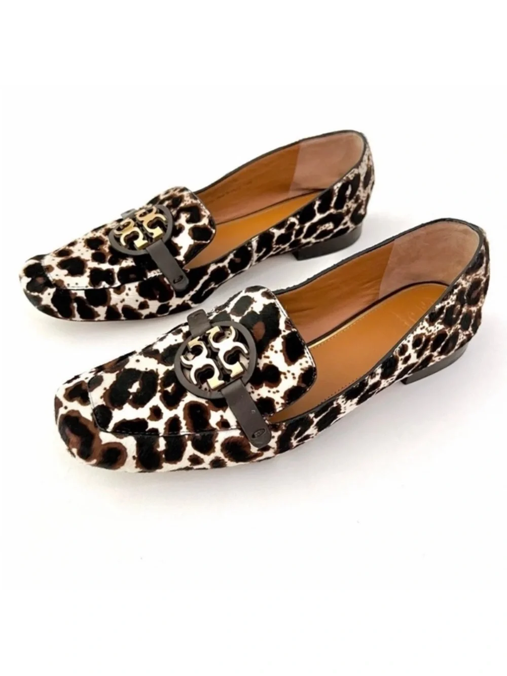 TORY BURCH | Cream Leopard Gold Haircalf Metal Miller Loafers 7.5M