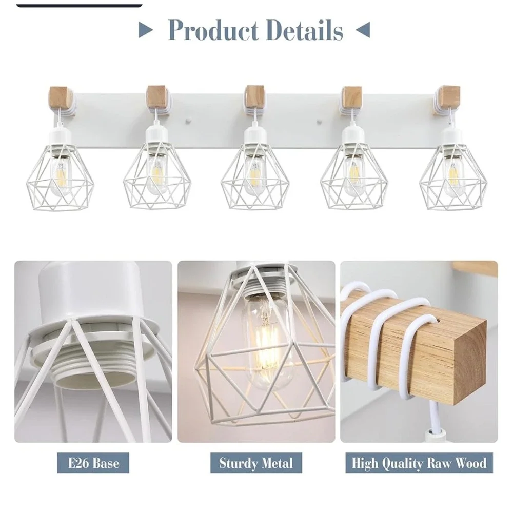 New in box Farmhouse Vanity Light 5 Light White Wood Rustic Sconce Wall Lighting