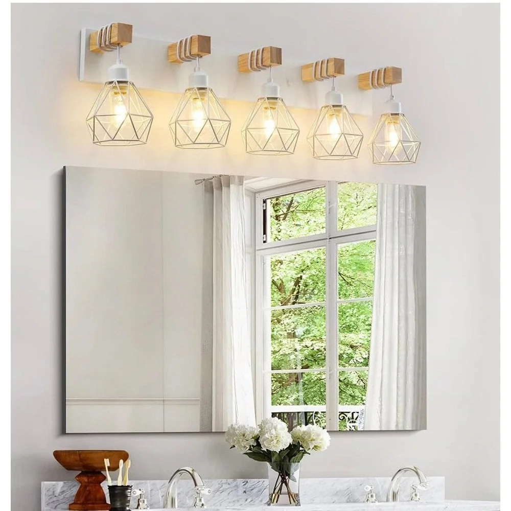 New in box Farmhouse Vanity Light 5 Light White Wood Rustic Sconce Wall Lighting