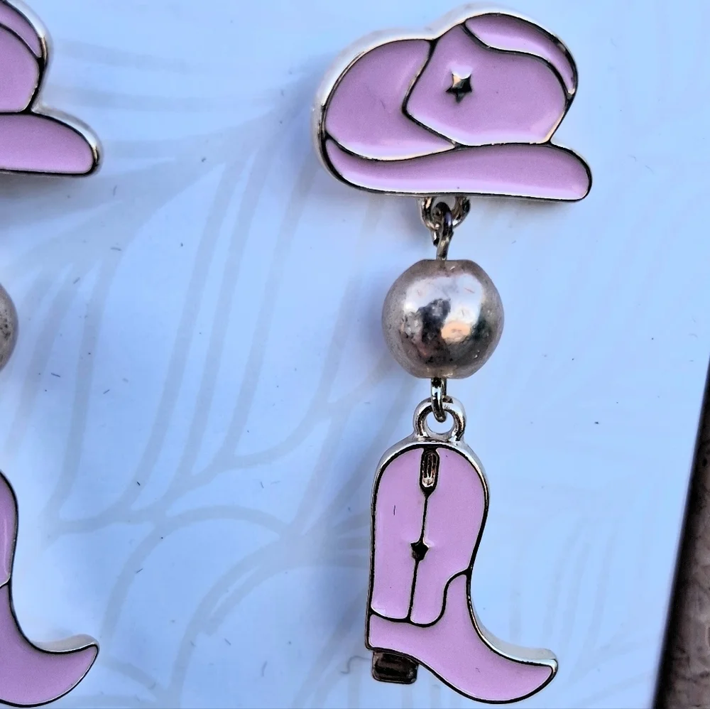 PIPER K Cowgirl Boots & Hat Western Drop Dangle Earrings NWT