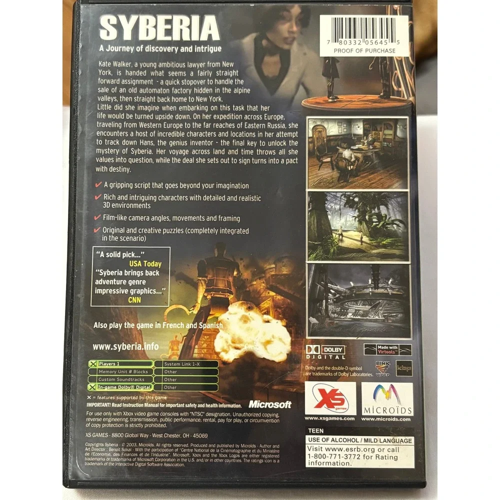 Xbox Syberia‎ Adventure Puzzle Video Game B Sokal Complete