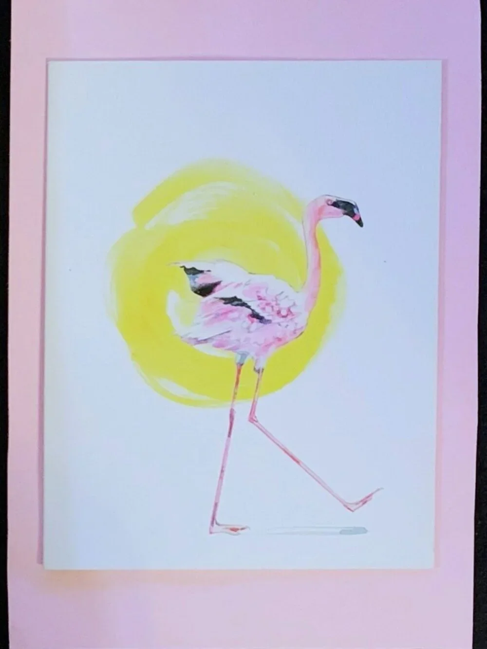 NEW Tropical Flamingo & Hibiscus Fabric Shower Curtain & Flamingo Art Card