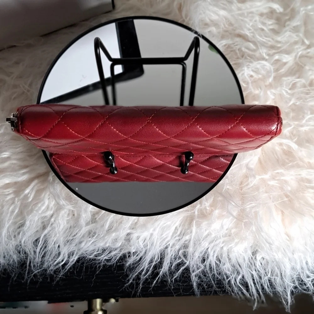 Chanel Red Quilted Cavier Zip Around Wallet With COA
