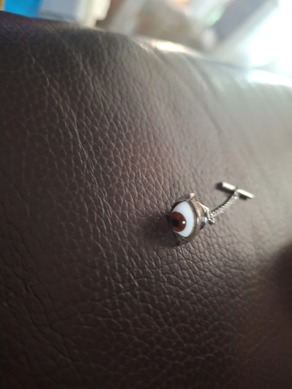 Orvelli Silver Realistic Eyeball Tie Tack with Brown Accent..Made In Mexico