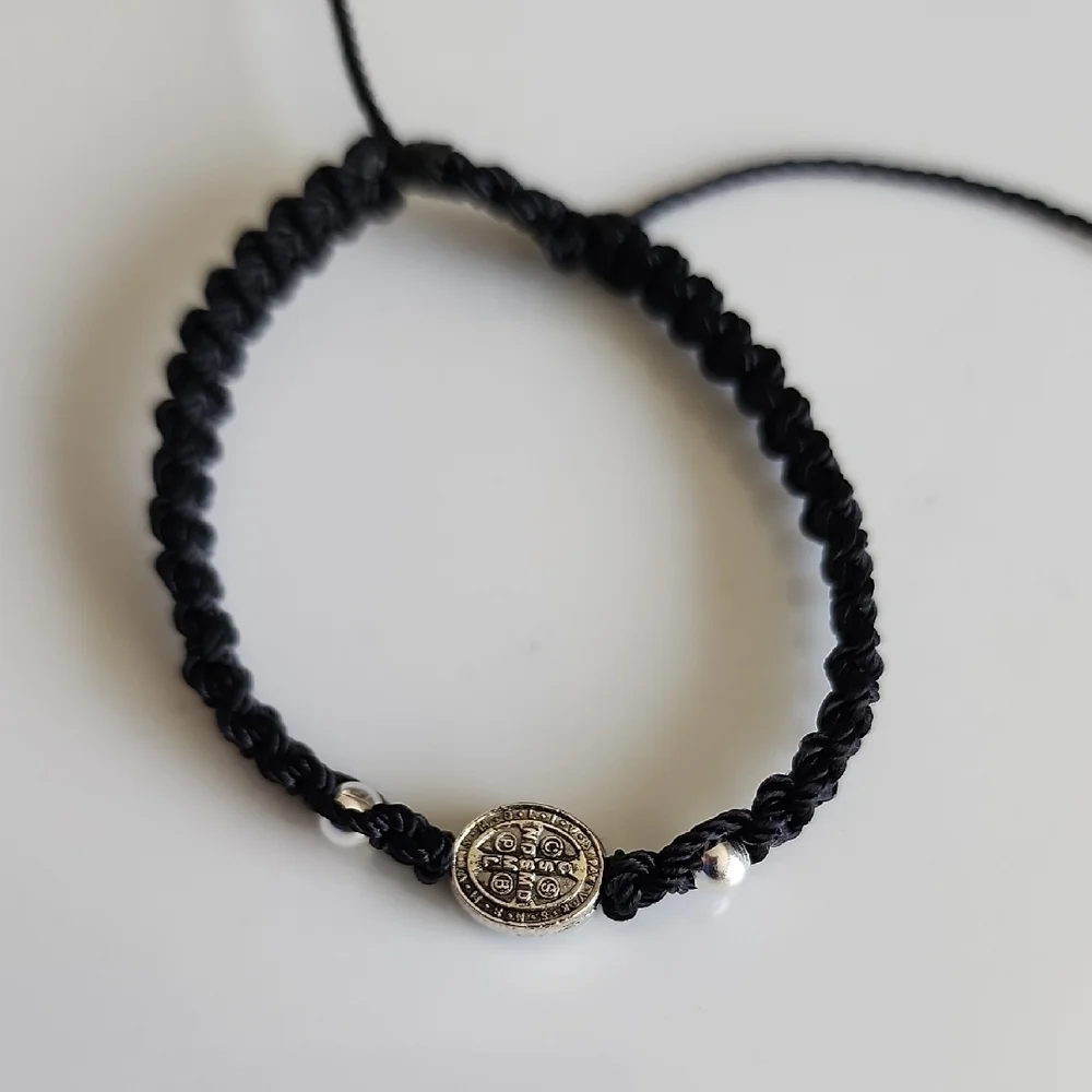 Elegant Black Braided Bracelet with Silver Beads