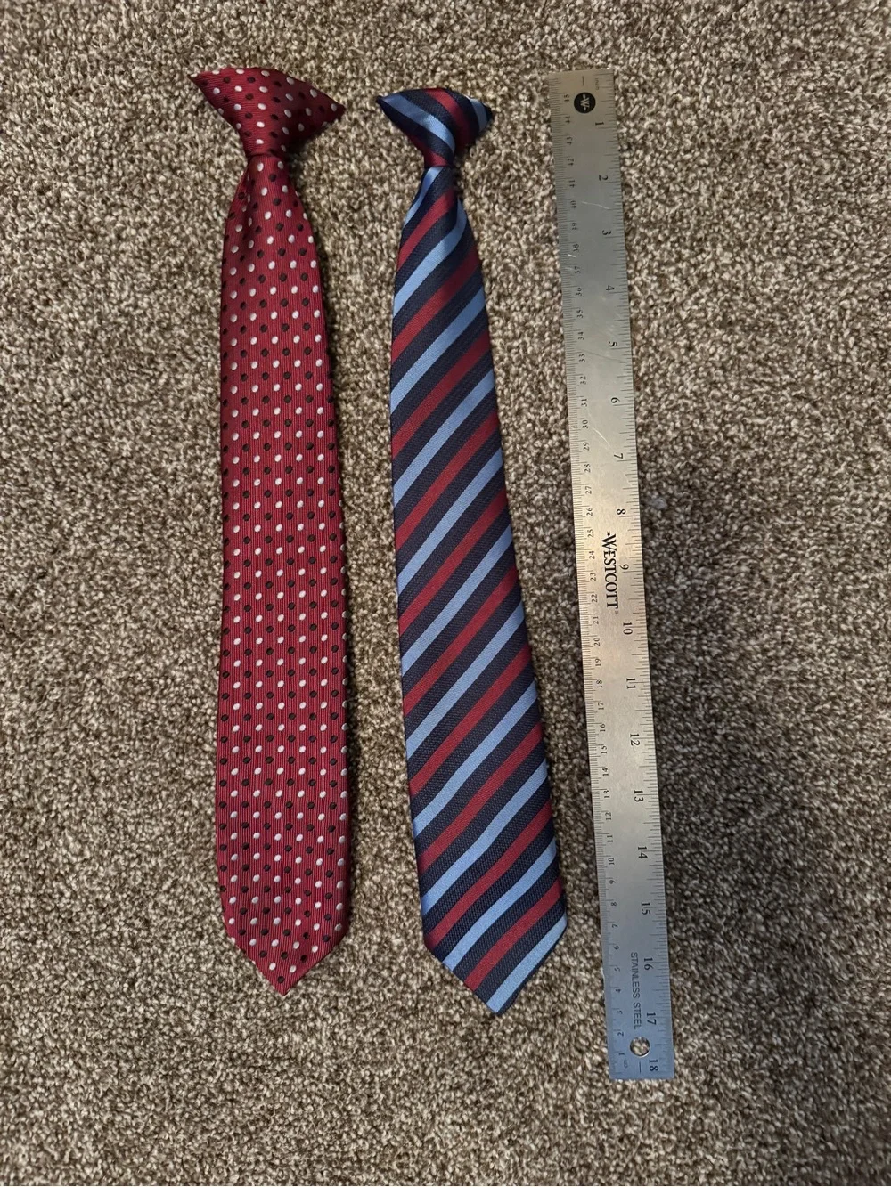 2 Clip On Neckties-Never Worn-Red Patterned and Blue-Red Striped